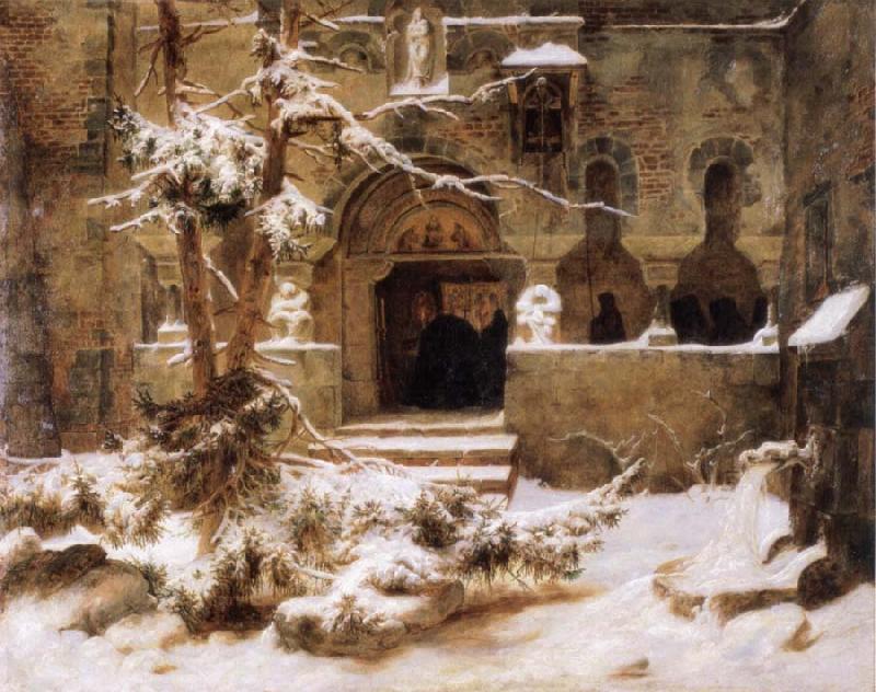Carl Friedrich Lessing Monastery Courtyard in the Snow France oil painting art